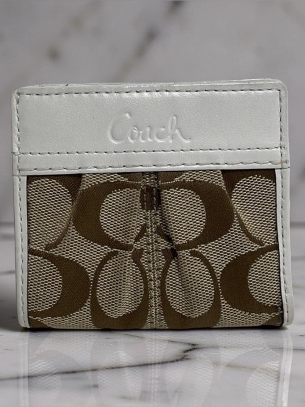 Coach Y2K White Ashley Pleated Signature Bifold Wallet White and Khaki
